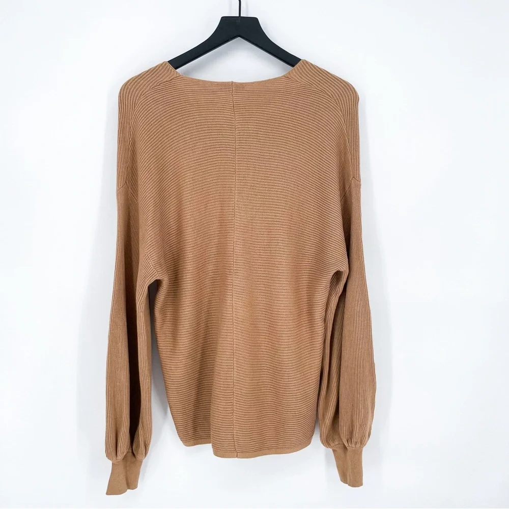 1. State Rib Knit Bubble Sleeve Pullover Sweater in Wild Oak Medium